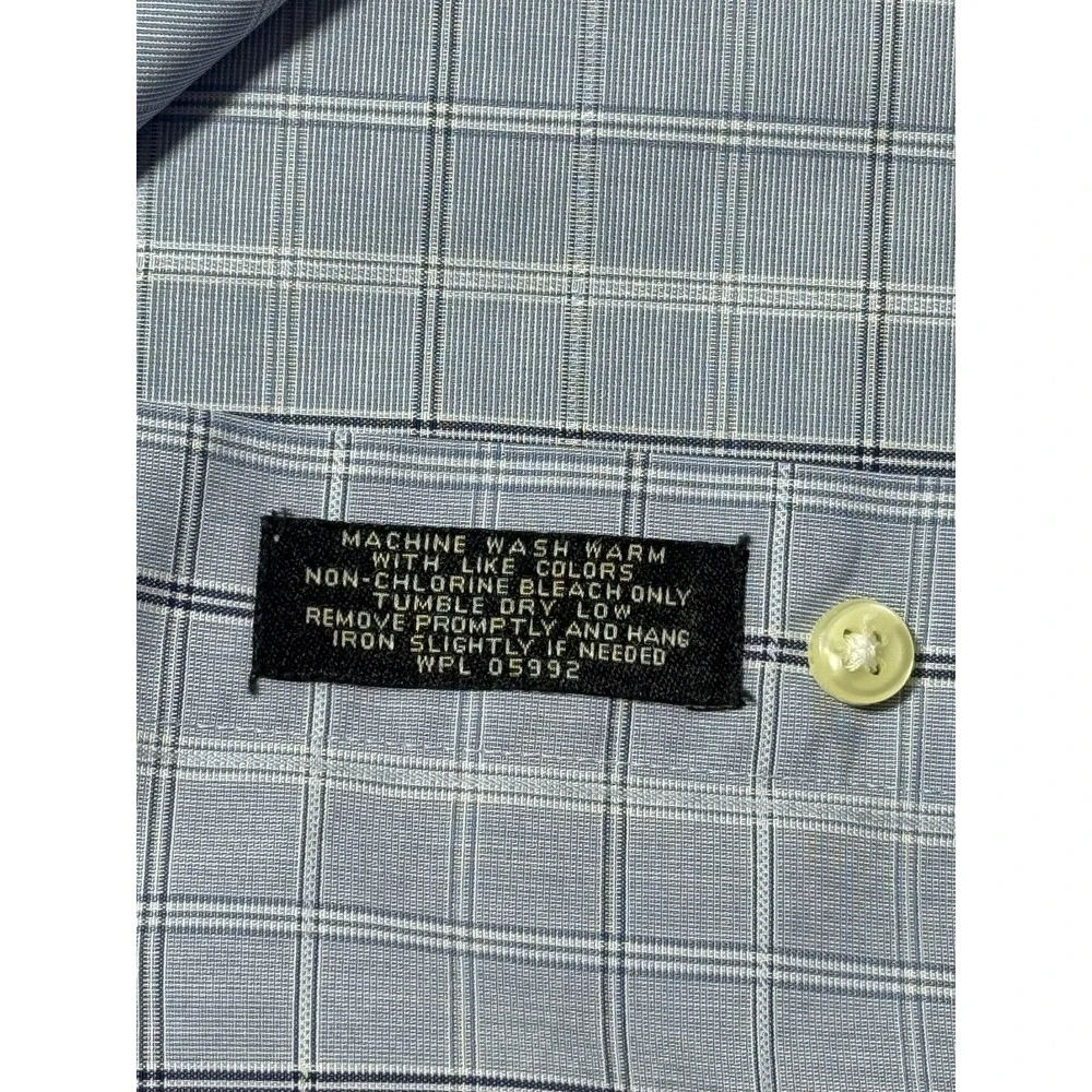 Jos A Bank Shirt Mens Medium Blue Check Plaid Button Down Long Sleeve Cotton‎